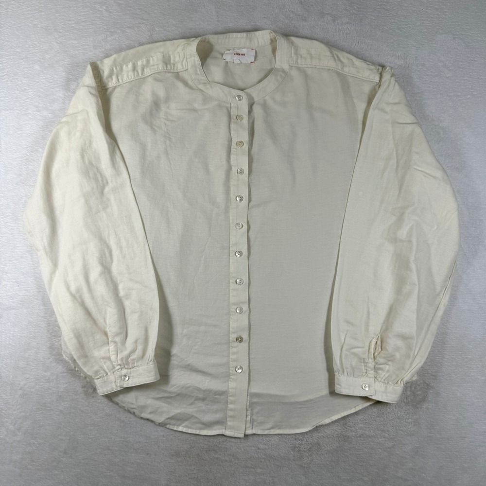 Xirena Ivory Cotton Silk Band Collar Button Down Blouse Womens M